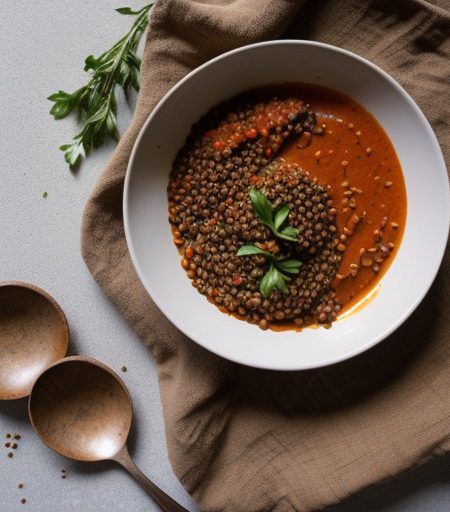Pasta With Red Pepper and Lentil Sauce recipe image