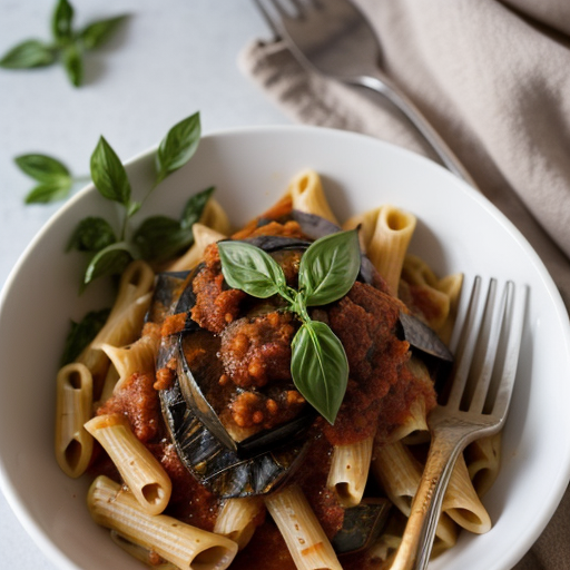 Pasta With Roasted Eggplant & Tomato Sauce recipe image