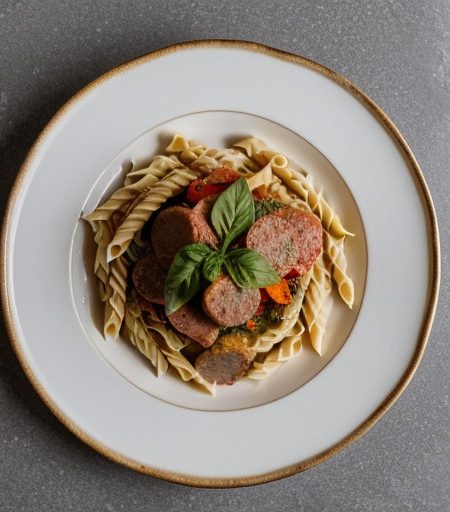 Pasta With Roasted Peppers & Sausage recipe image