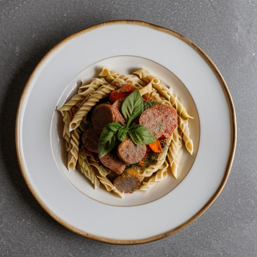 Pasta With Roasted Peppers & Sausage recipe image