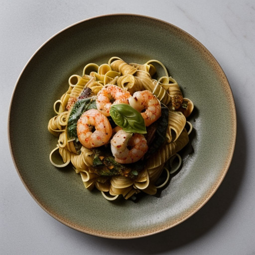 Pasta With Shrimp and Basil Vinaigrette - Bon Appetit recipe image