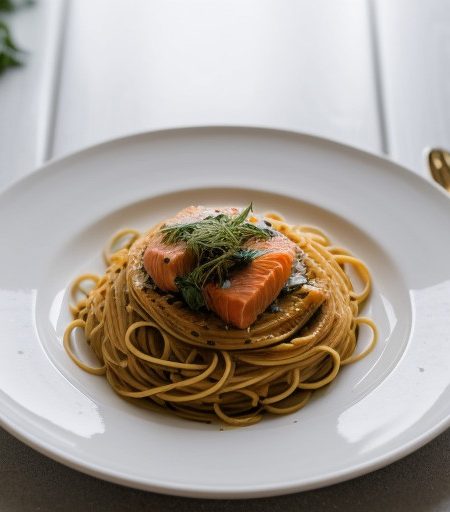 Pasta With Smoked Salmon & Golden Caviar recipe image