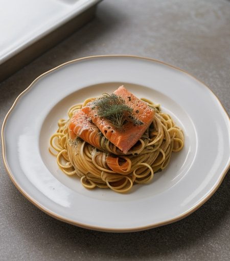 Pasta With Smoked Salmon and Golden Caviar recipe image