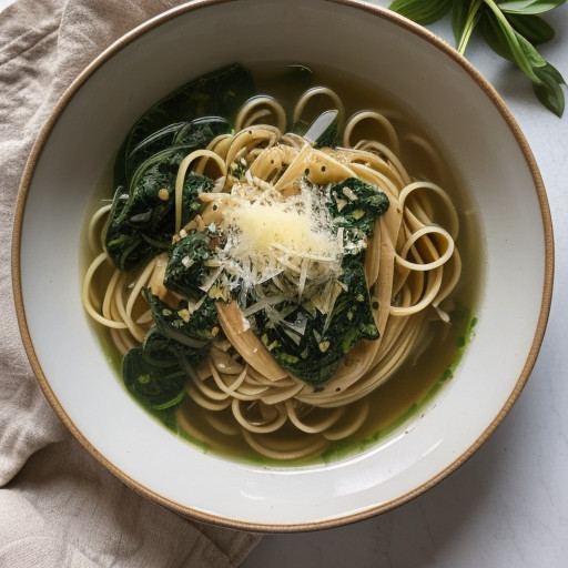 Pasta With Spinach Chiffonade in Chicken Broth recipe image