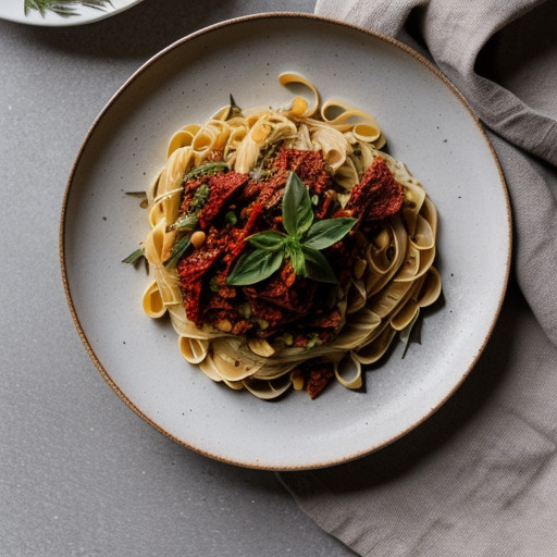 Pasta With Sun Dried Tomatoes and Pine Nuts recipe image