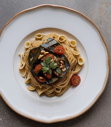 Pasta With Tomato~ Eggplant~ & Pine Nuts recipe image