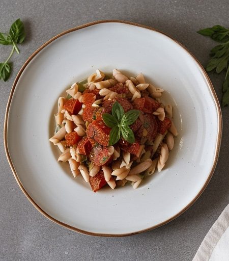 Pasta With Tomatoes, White Beans, and Pepperoni recipe image