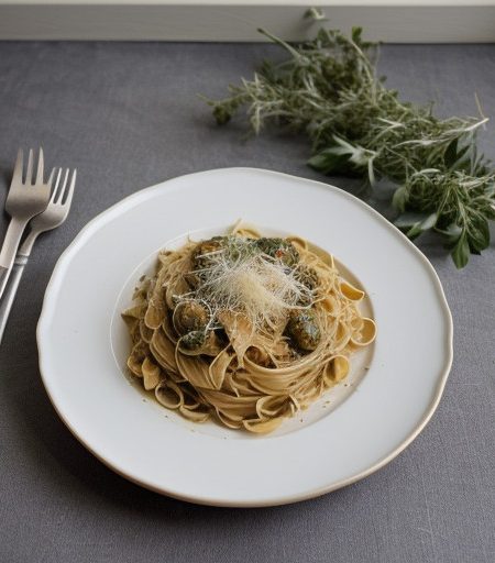 Pasta With White Truffles, Olive Oil, Parmesan, and Basil recipe image