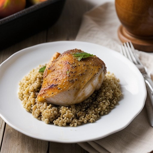 Peach Baked Chicken on Bulgur (Cooking Without Fat recipe image