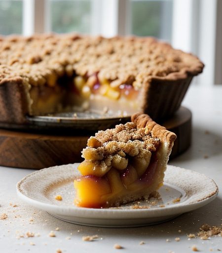 Peach Pie With Almond Crumble Topping recipe image