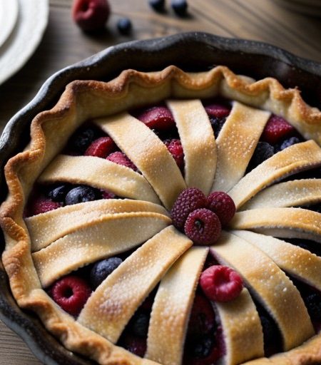 Peach Pouch Pie With Berries recipe image