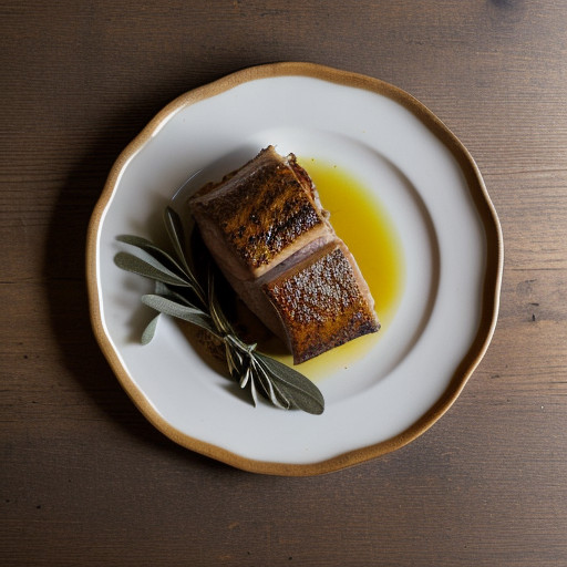 Pecan-Coated Roast Loin of Pork With Baked Pe recipe image