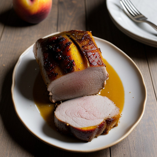 Pecan-Coated Roast Pork Loin With Baked Peach recipe image