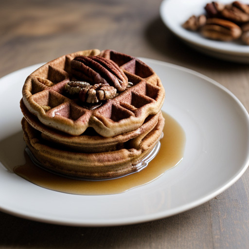 Pecan Waffles With Roasted Pecan and Banana Syrup recipe image