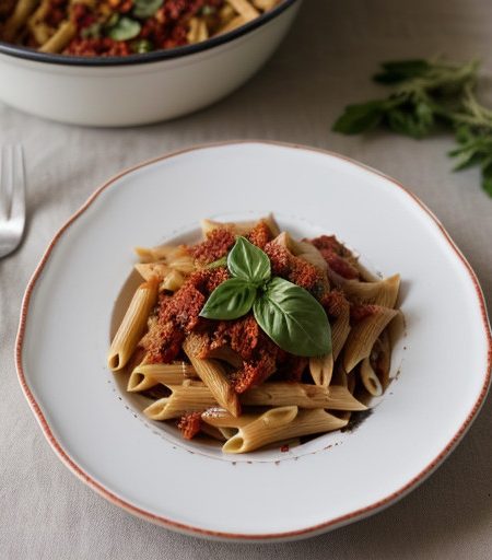 Penne Pasta With Sun-Dried Tomatoes & Chile recipe image