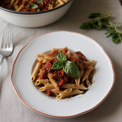 Penne Pasta With Sun-Dried Tomatoes & Chile recipe image