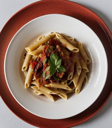 Penne Pasta With Sun-Dried Tomatoes and Chile recipe image