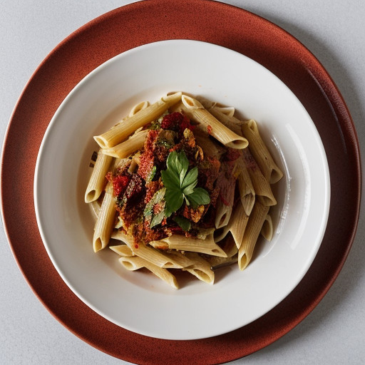 Penne Pasta With Sun-Dried Tomatoes and Chile recipe image