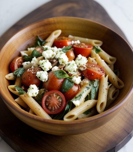 Penne Salad With Tomatoes, Goat Cheese and Basil recipe image
