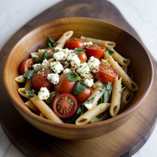 Penne Salad With Tomatoes, Goat Cheese and Basil recipe image