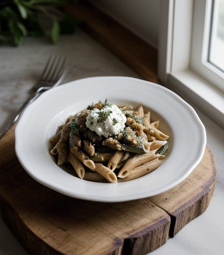 Penne W/ Eggplant & Ricotta Salata recipe image