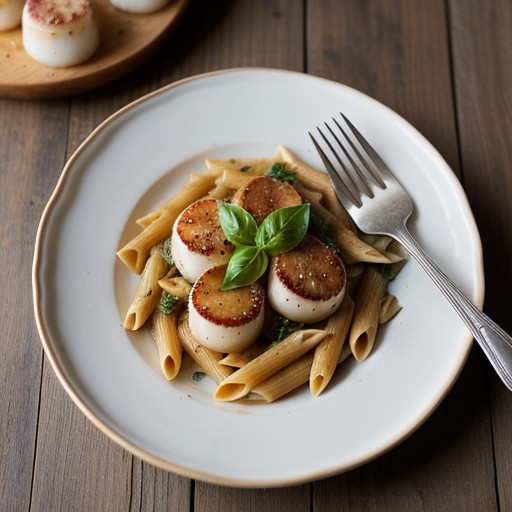 Penne With Smothered Scallops~ Tomato~ Basil recipe image