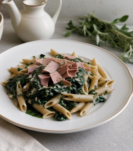 Penne With Spinach & Ham recipe image