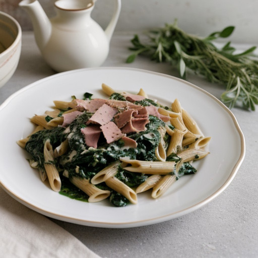Penne With Spinach & Ham recipe image