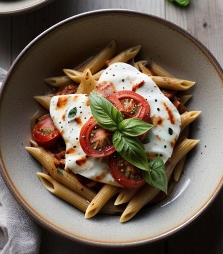 Penne With Summer Tomato Sauce With Fresh Mozzarella And recipe image