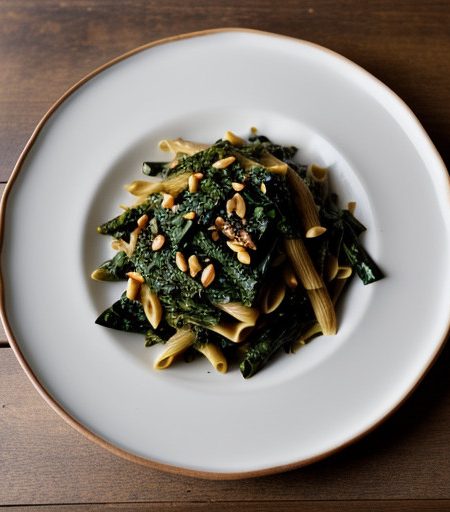 Penne With Swiss Chard, Raisins and Pine Nuts recipe image