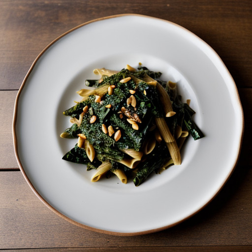 Penne With Swiss Chard, Raisins and Pine Nuts recipe image