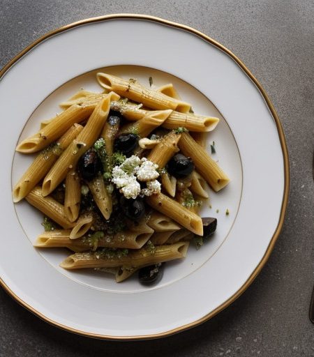 Penne With Tomato~ Black Olive & Feta recipe image