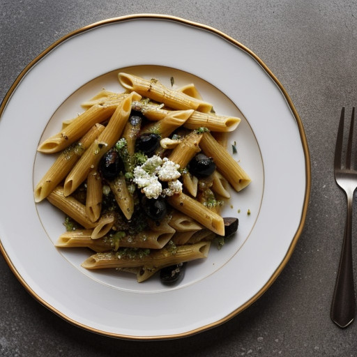 Penne With Tomato~ Black Olive & Feta recipe image