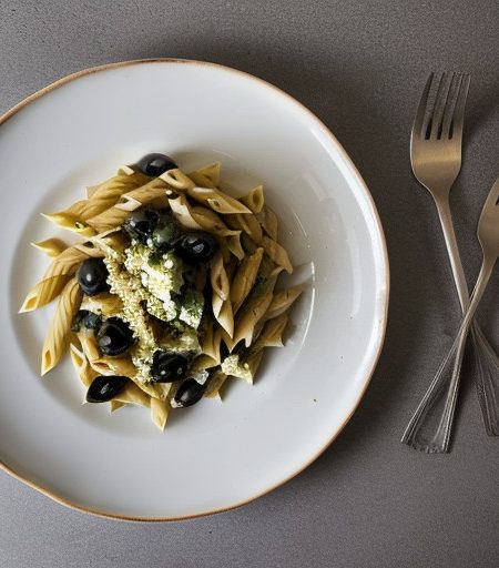 Penne With Tomato, Black Olive and Feta recipe image