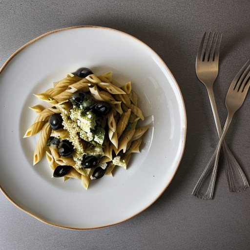 Penne With Tomato, Black Olive and Feta recipe image