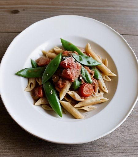 Penne With Tomatoes & Snow Peas recipe image