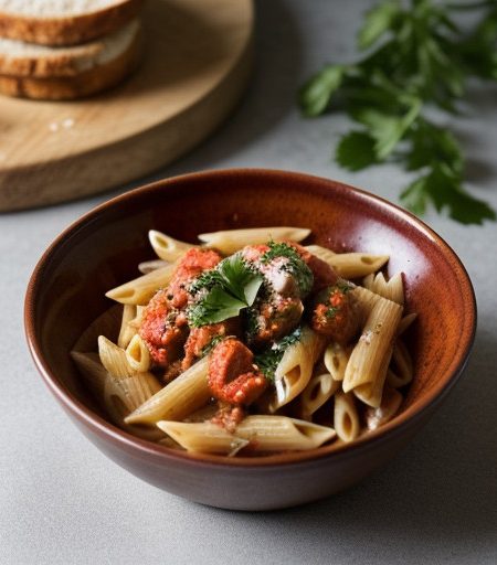 Penne in Tomato Sauce With Crabmeat recipe image