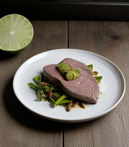 Peppered-London Broil With Lime-Marinated Oni recipe image