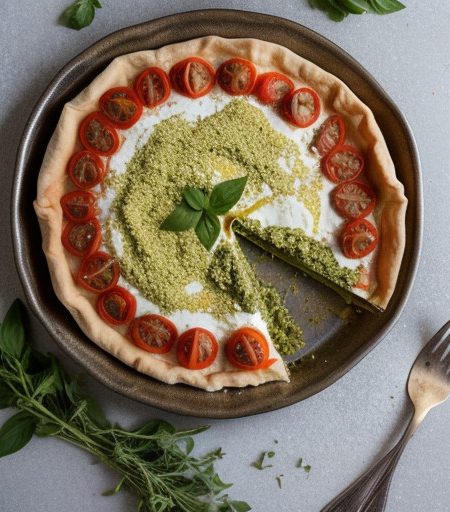 Phyllo Pastry Pizza With Broccoli Pesto, Tomatoes and Goa recipe image