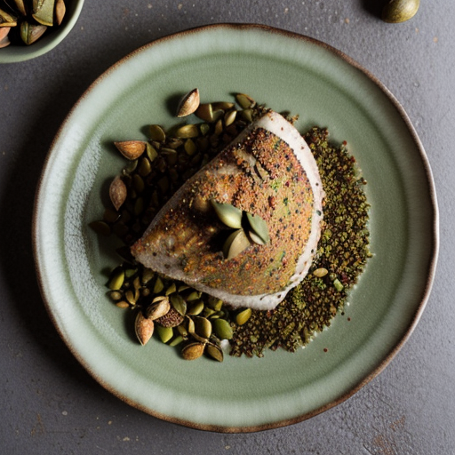 Pine Nut-Crusted Chicken With Green Mole Cream recipe image