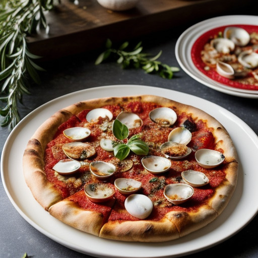 Pizza With Mozzarella Clams and Tomatoes - Bon Appetit recipe image