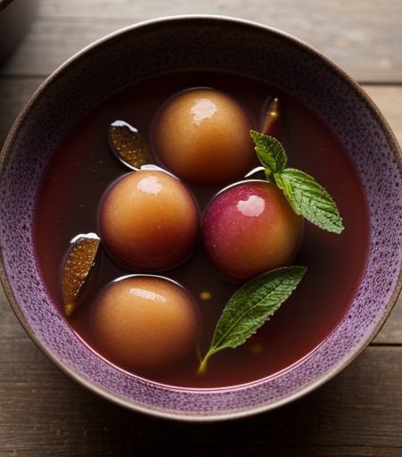 Plum Soup With Three Plum Sorbets - Martha St recipe image