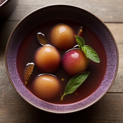 Plum Soup With Three Plum Sorbets - Martha St recipe image
