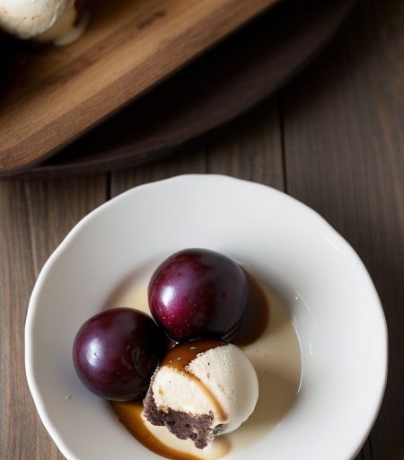Plums and Madeira Over Ice Cream With Chocolate Iced Shor recipe image