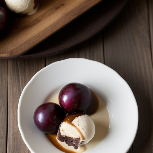 Plums and Madeira Over Ice Cream With Chocolate Iced Shor recipe image