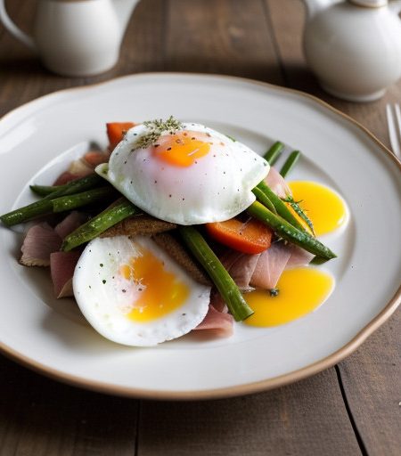 Poached Eggs With Ham & Veggie Hash recipe image