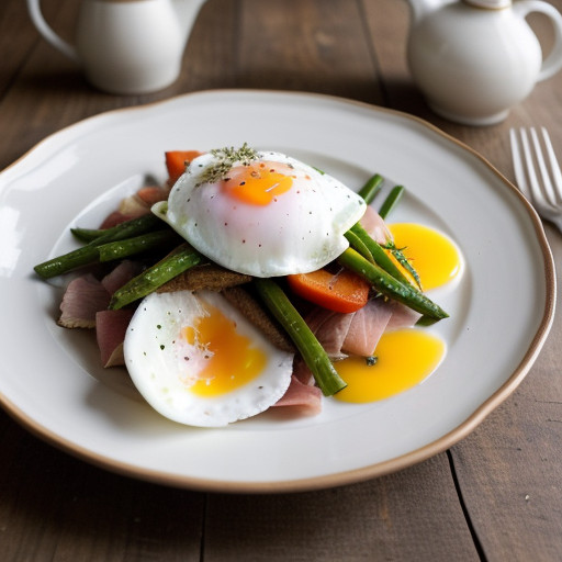 Poached Eggs With Ham & Veggie Hash recipe image