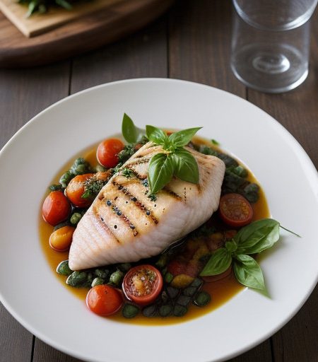 Poached Fish With Tomatoes & Purple Basil recipe image