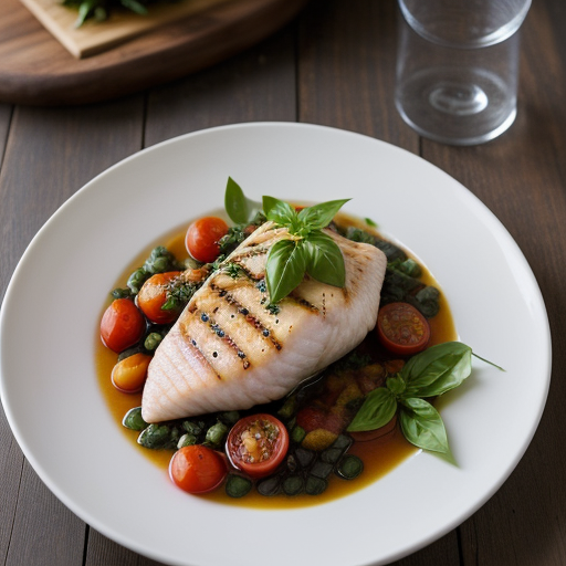 Poached Fish With Tomatoes & Purple Basil recipe image