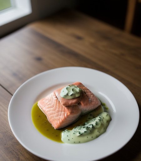 Poached Salmon W/Green Mayonnaise recipe image